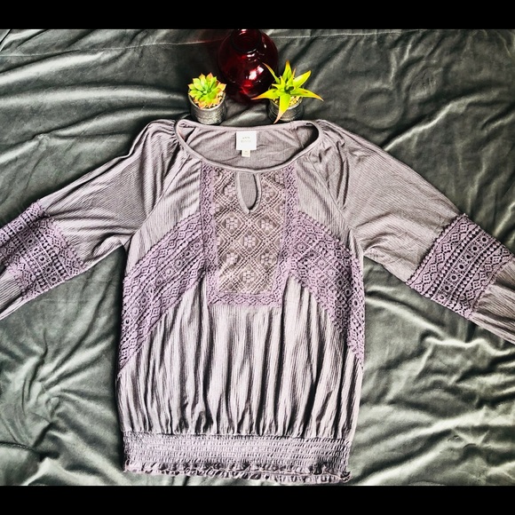 KNOX ROSE 🌹- M LT BROWN LACE NECK LINE BLOUSE - Picture 3 of 6